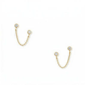 14 Karat Gold Plated Round CZ Double Post Earrings