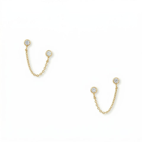 14 Karat Gold Plated Round CZ Double Post Earrings