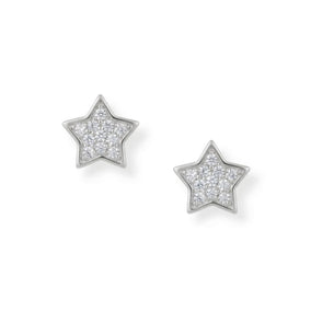 Shine Bright! Rhodium Plated CZ Star Stud Earrings