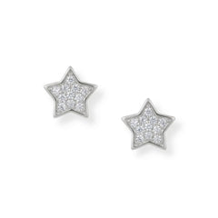 Shine Bright! Rhodium Plated CZ Star Stud Earrings