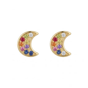 14 Karat Gold Plated Multicolor CZ Moon Earrings