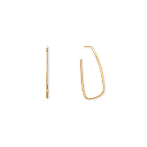14 Karat Gold Plated Thin Rectangle 3/4 Hoop Earrings