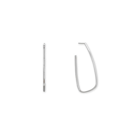 Rhodium Plated Thin Rectangle 3/4 Hoop Earrings