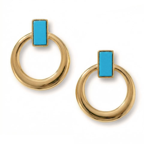 14 Karat Gold Plated Turquoise Door Knocker Style Earrings