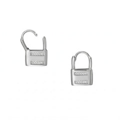 Rhodium Plated CZ Lock Earrings