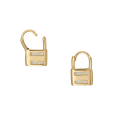 14 Karat Gold Plated CZ Lock Earrings