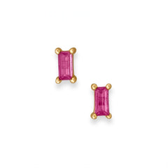 14 Karat Gold Plated Fuschia Baguette CZ Earrings