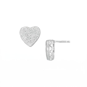 Stylized Pave CZ Heart Stud Earrings