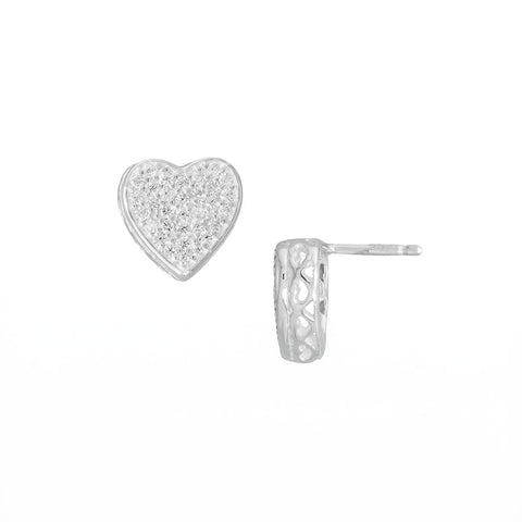 Stylized Pave CZ Heart Stud Earrings