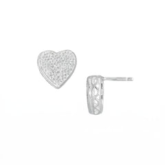 Stylized Pave CZ Heart Stud Earrings