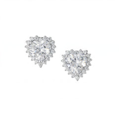 Rhodium Plated CZ Heart Halo Stud Earrings