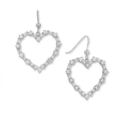 Rhodium Plated CZ Heart Outline Earrings