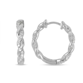 Rhodium Plated CZ Full Twist Hoop Earrings