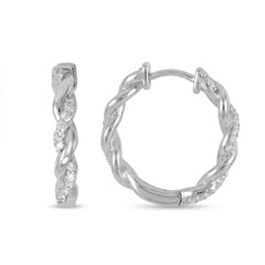 Rhodium Plated CZ Full Twist Hoop Earrings