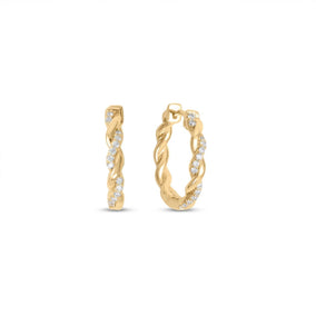 14 Karat Gold Plated CZ Full Twist Hoop Earrings