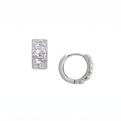 Rhodium Plated Baguette CZ Chunky Hoop Earrings
