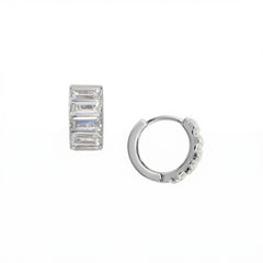 Rhodium Plated Baguette CZ Chunky Hoop Earrings