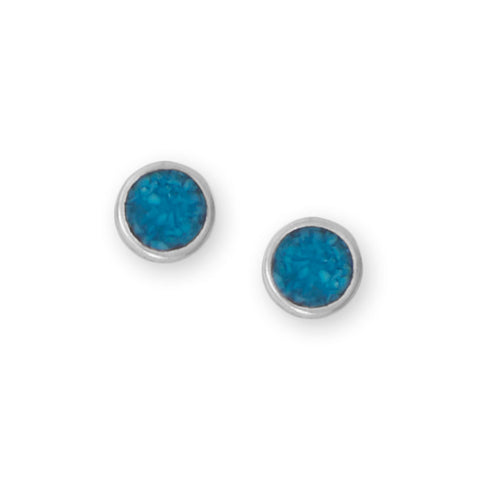 Oxidized 5.5mm Turquoise Chip Inlay Stud Earrings