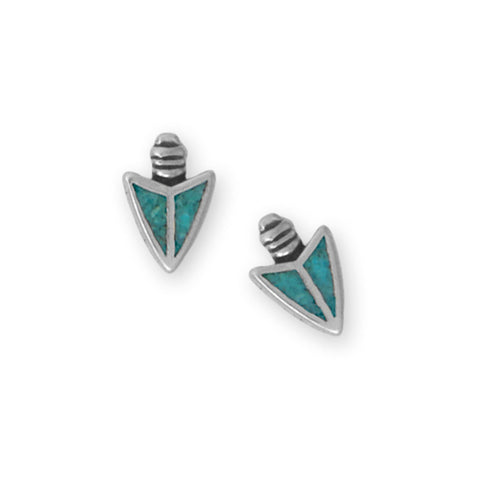 Oxidized Turquoise Chip Inlay Arrowhead Stud Earrings