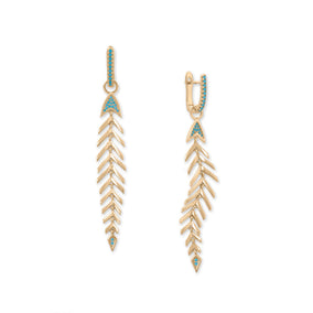 Fishbone Drop Hoop Earrings with Synthetic Turquoise 14k gold-plated Silver Fishbone Drop Hoop Earrings with Synthetic Turquoise 14k gold-plated Silver