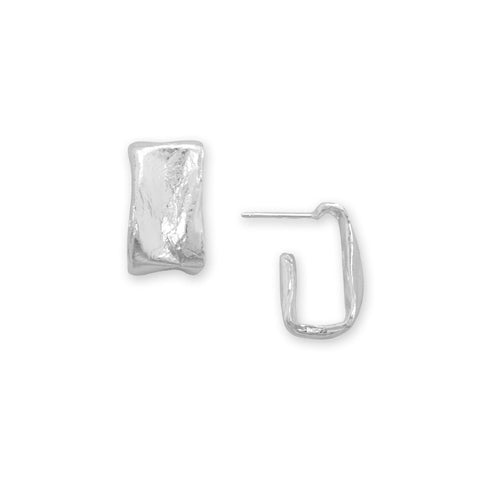 Textured Wide Rectangle 3/4 Hoop Earrings