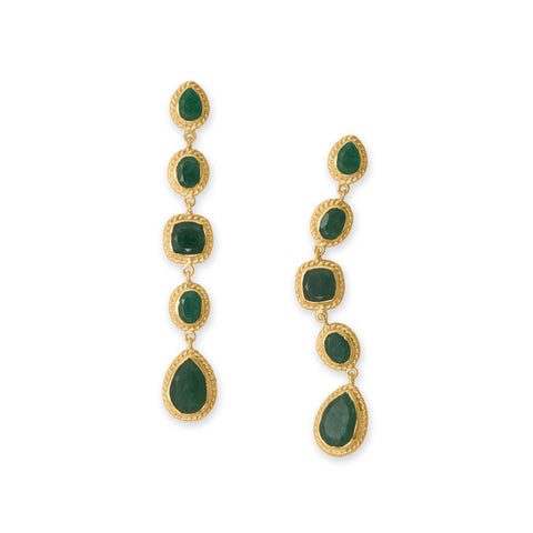 14 Karat Gold Plated Green Quartz Long Drop Earrings