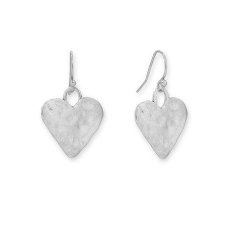Oxidized Textured Heart French Wire Earrings