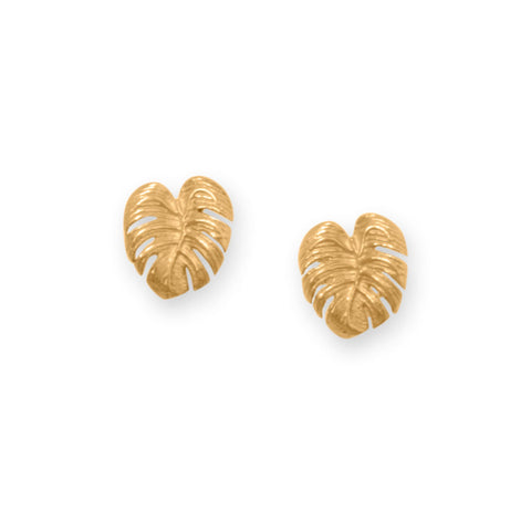 14 Karat Gold Plated Palm Leaf Stud Earrings
