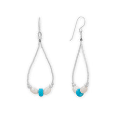 Cultured Freshwater Pearl and Turquoise Liquid Silver Pear Outline Earrings