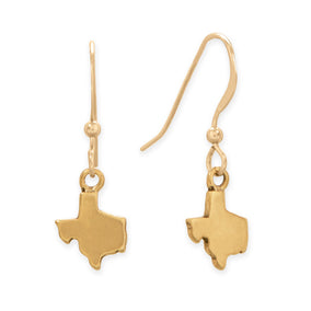 Small Antique Gold Plated Texas State French Wire Earrings