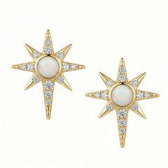 14 Karat Gold Plated Synthetic Opal and CZ Northern Star Stud Earrings
