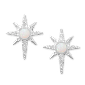 Polished Synthetic Opal and CZ Northern Star Stud Earrings