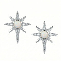 Polished Synthetic Opal and CZ Northern Star Stud Earrings