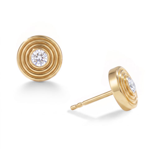 14 Karat Gold Plated Concentric Circle Lab Grown Diamond Earrings