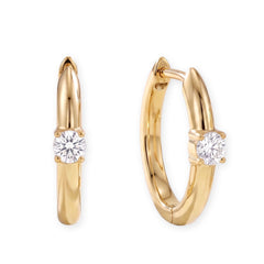 14 Karat Gold Plated Solitaire Lab Grown Diamond Hoop Earrings