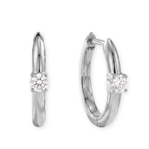 Rhodium Plated Solitaire Lab Grown Diamond Hoop Earrings