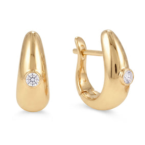 14 Karat Gold Plated Dome Lab Grown Diamond Hoop Earrings