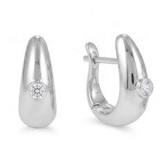 Rhodium Plated Dome Lab Grown Diamond Hoop Earrings