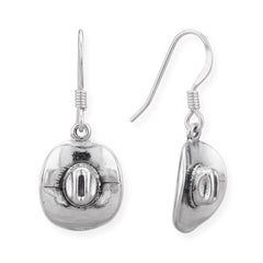 Oxidized Cowgirl Hat Charm Drop Earrings