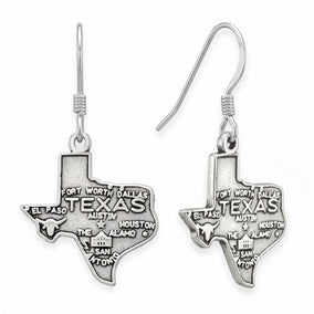 Oxidized Texas State Charm Drop Earrings