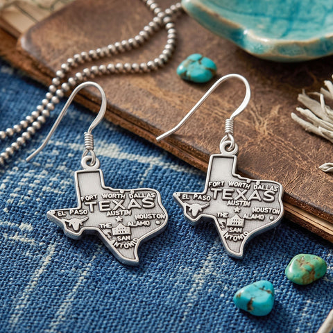 Oxidized Texas State Charm Drop Earrings
