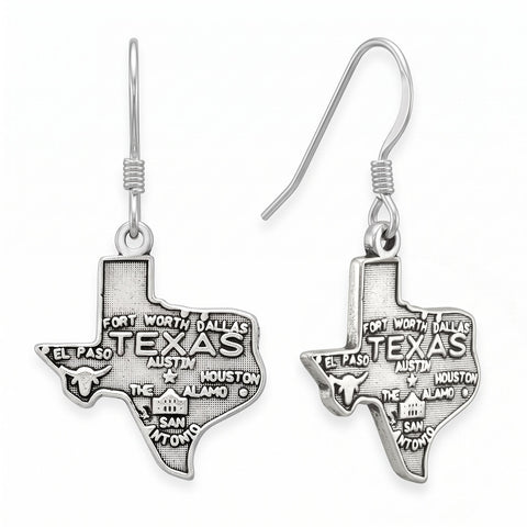 Oxidized Texas State Charm Drop Earrings