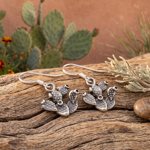 Oxidized Prickly Pear Cactus Charm Drop Earrings