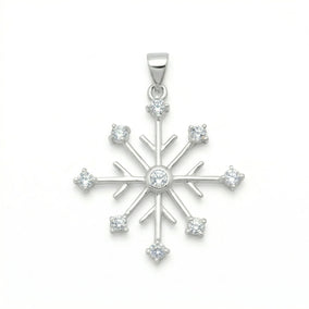 Rhodium Plated 8 Point CZ Snowflake Pendant