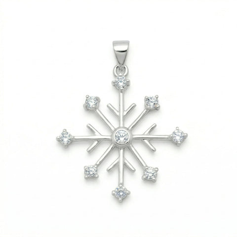Rhodium Plated 8 Point CZ Snowflake Pendant