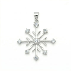 Rhodium Plated 8 Point CZ Snowflake Pendant