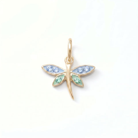 Silver or Gold Epoxy Dragonfly Charm with Crystals