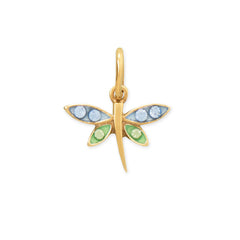Silver or Gold Epoxy Dragonfly Charm with Crystals
