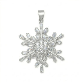 Rhodium Plated CZ Snowflake Pendant
