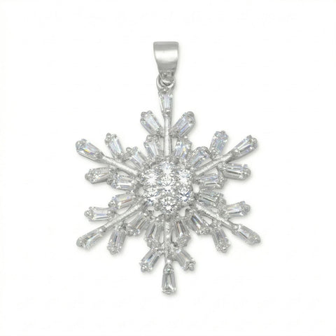Rhodium Plated CZ Snowflake Pendant